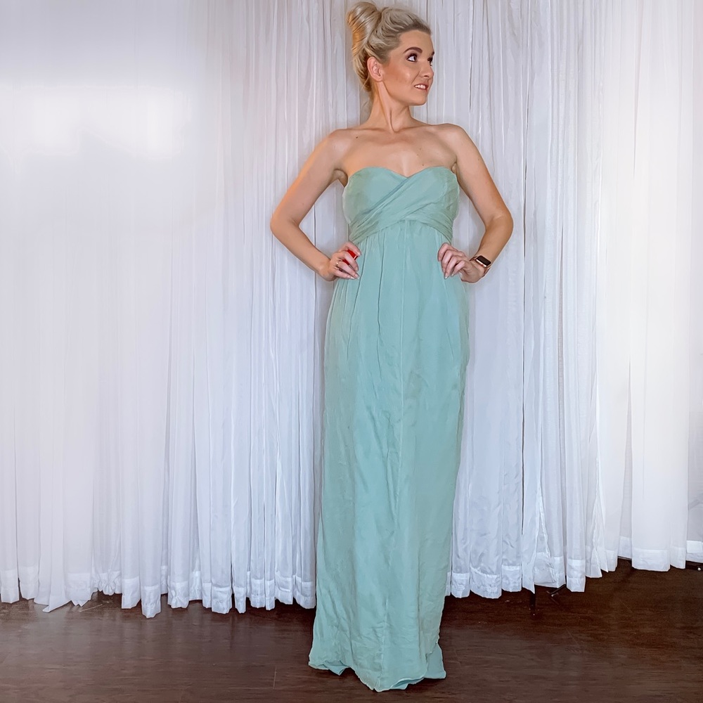 Green Silk J Crew Formal Bridesmaid Gala Dress - Picture 3 of 8